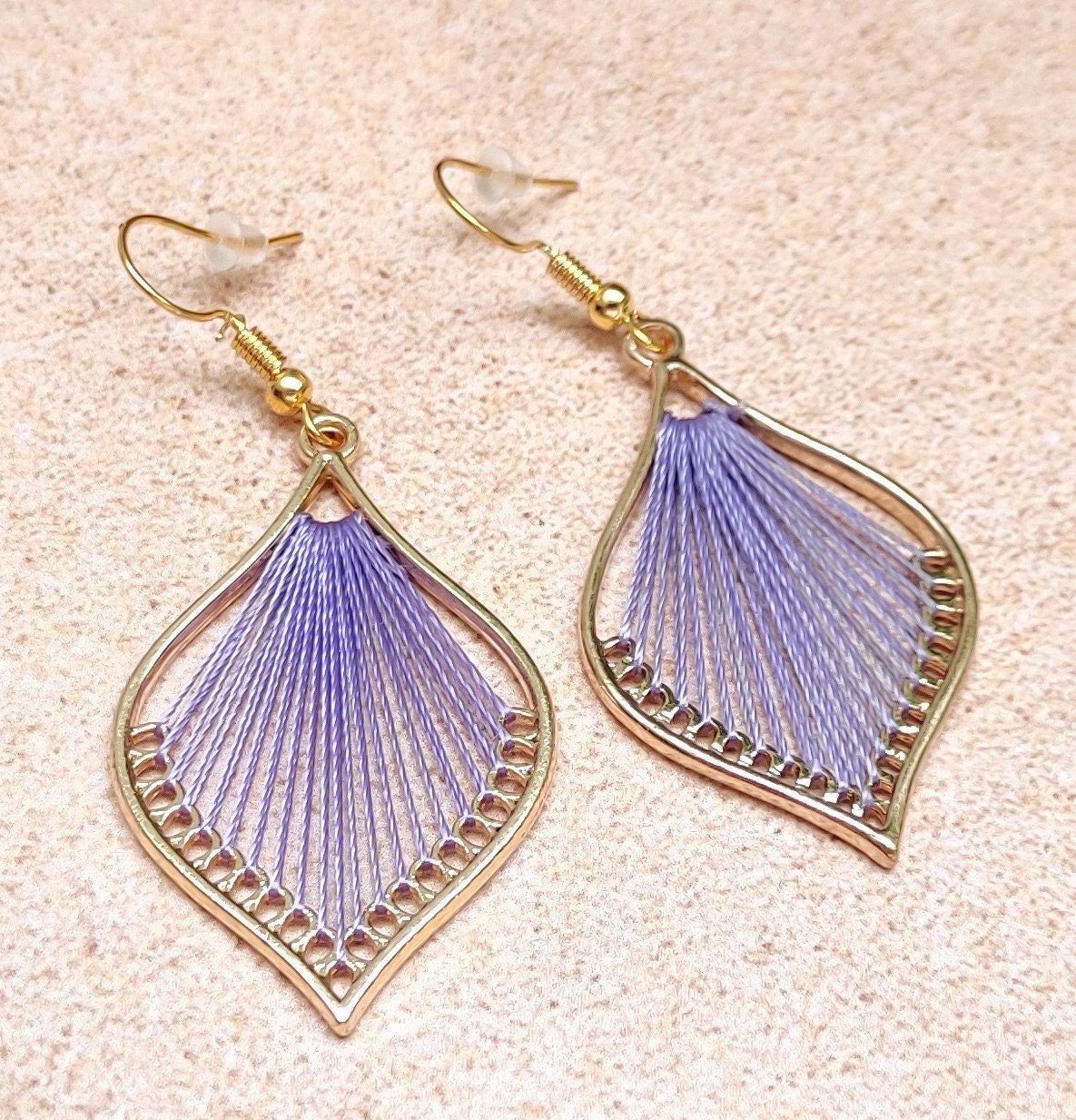Bohemian Leaf silk strings earrings, flower petal shape earrings, handmade silk thread earrings
