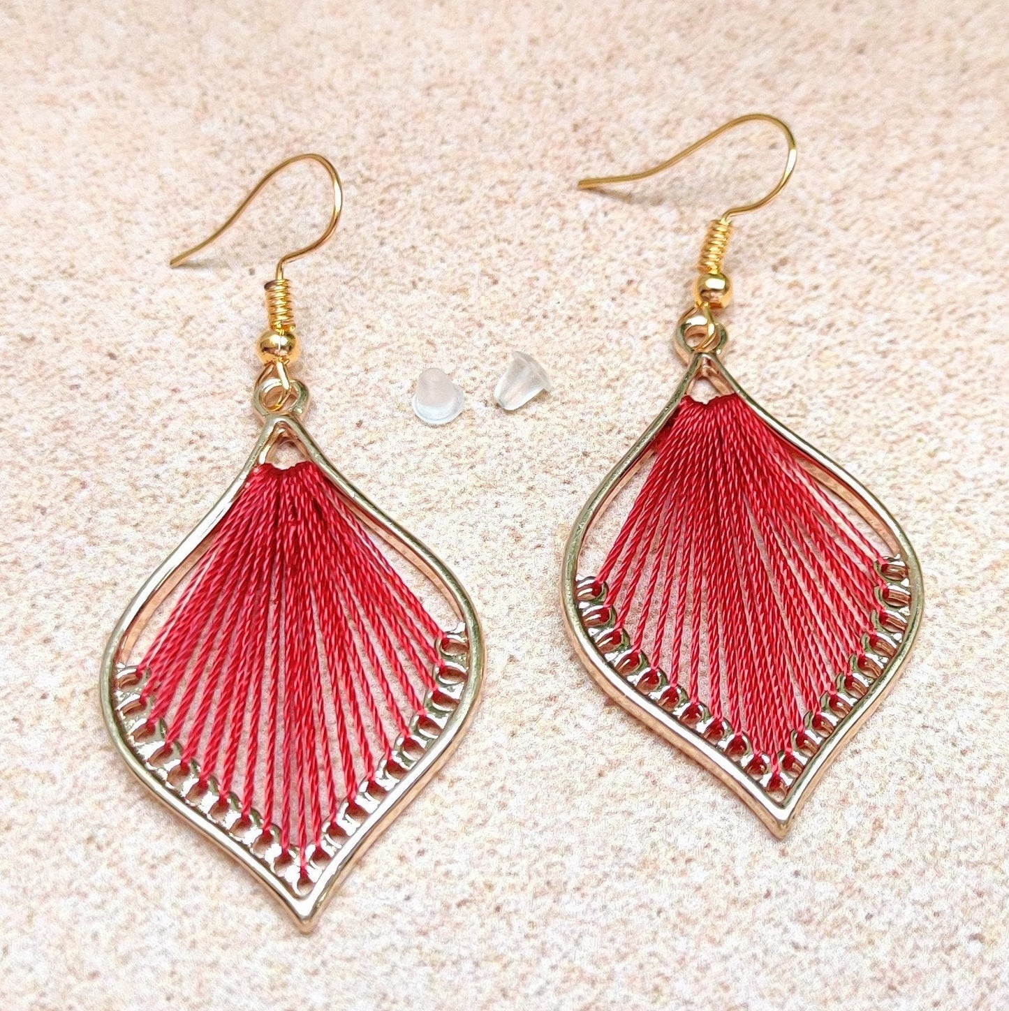 Bohemian Leaf silk strings earrings, flower petal shape earrings, handmade silk thread earrings