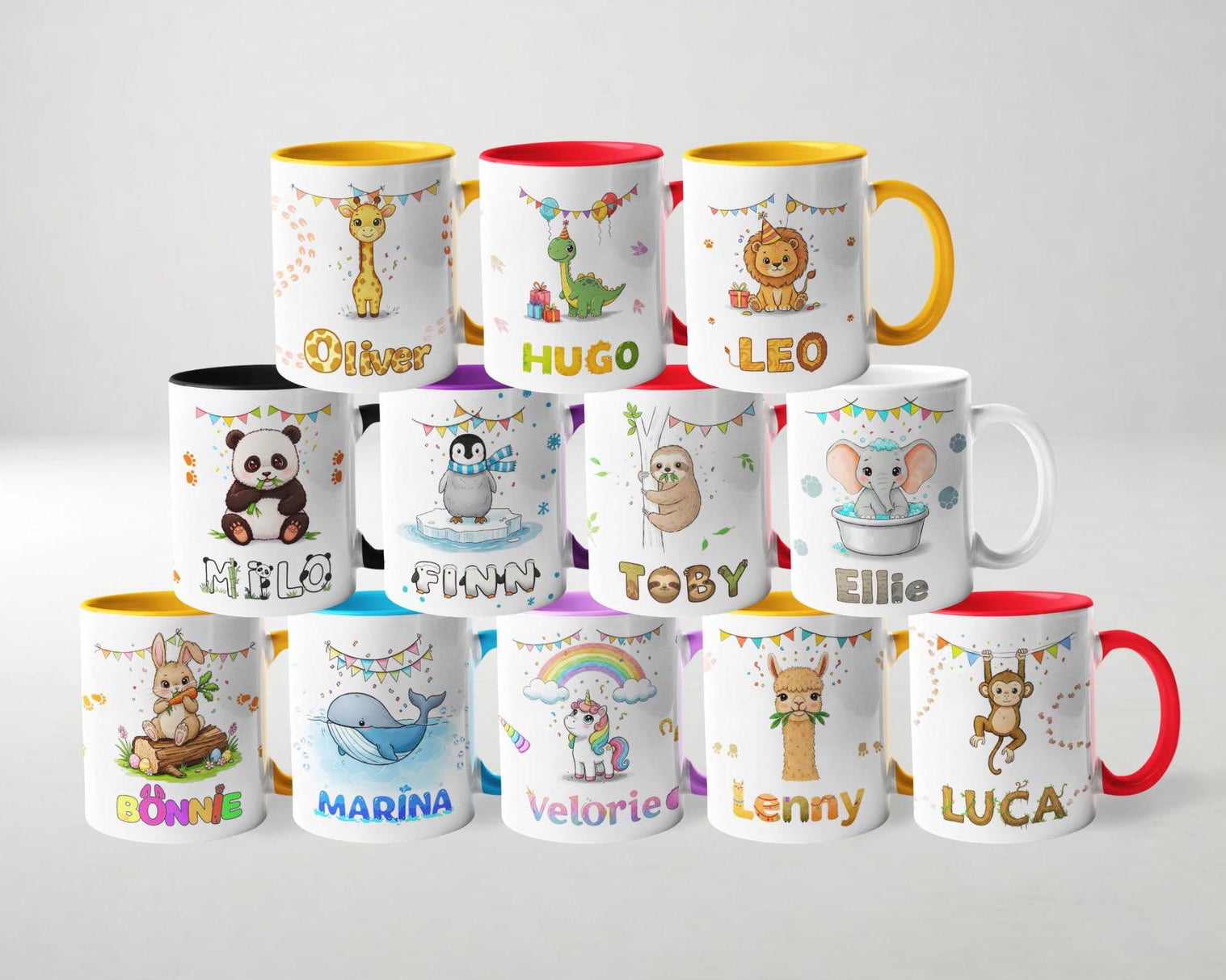 Personalized cute animal printed mug with custom child name for kids