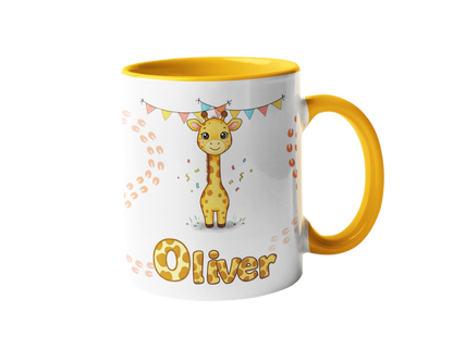 Personalized cute animal printed mug with custom child name for kids