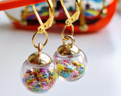 Festive Glass Ball Earrings, Twinkling Stars Confetti