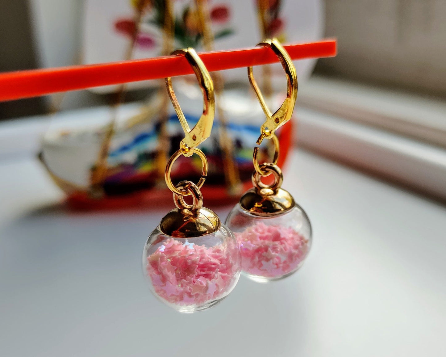 Festive Glass Ball Earrings, Twinkling Stars Confetti
