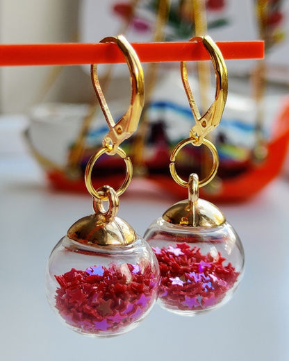 Festive Glass Ball Earrings, Twinkling Stars Confetti