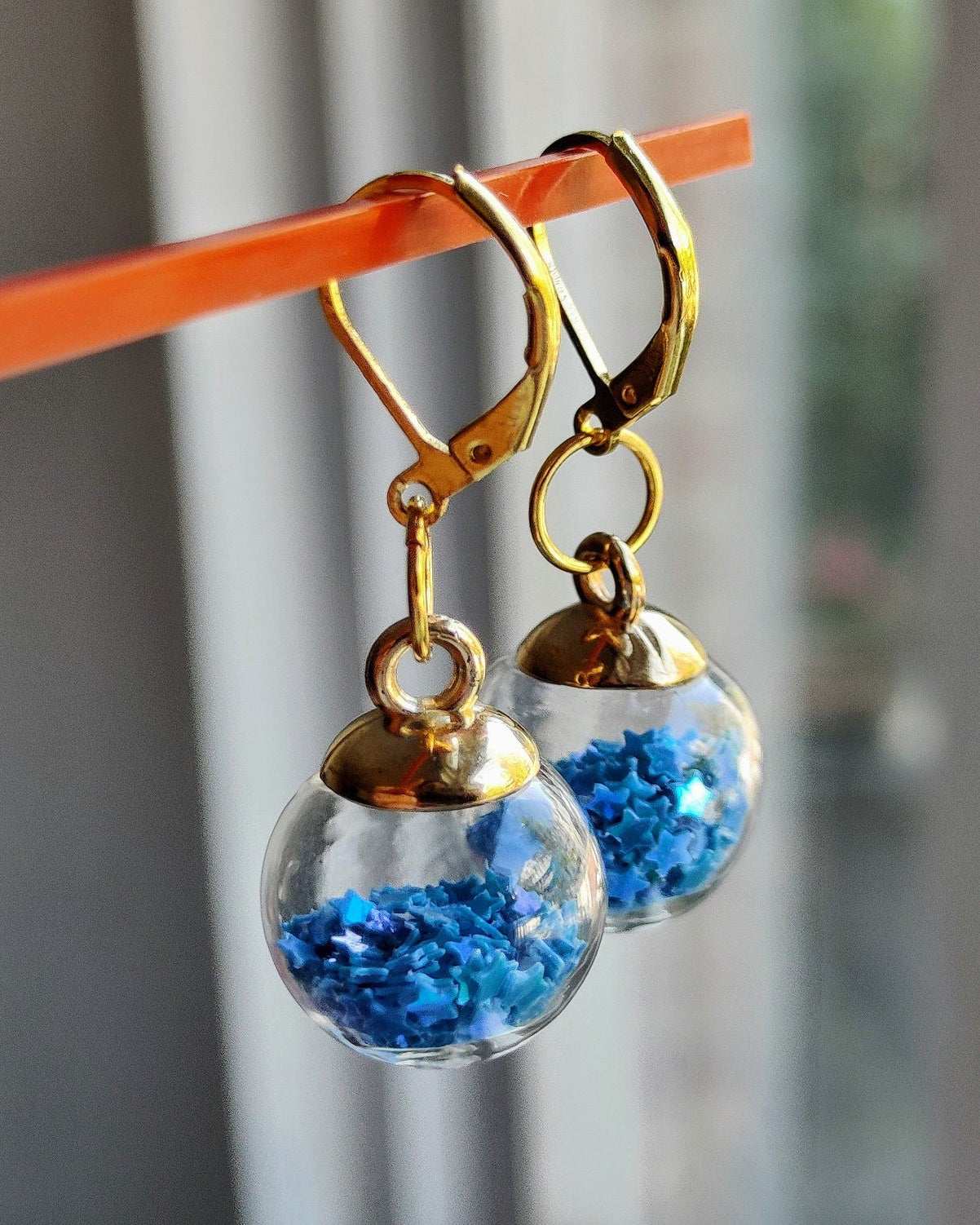 Festive Glass Ball Earrings, Twinkling Stars Confetti