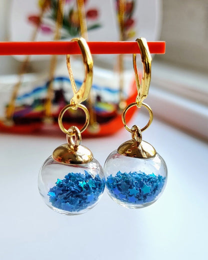Festive Glass Ball Earrings, Twinkling Stars Confetti