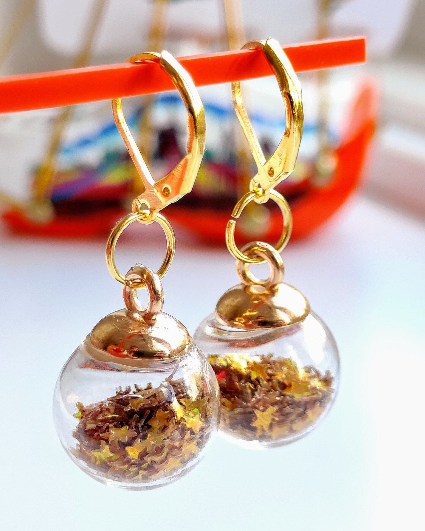 Festive Glass Ball Earrings, Twinkling Stars Confetti