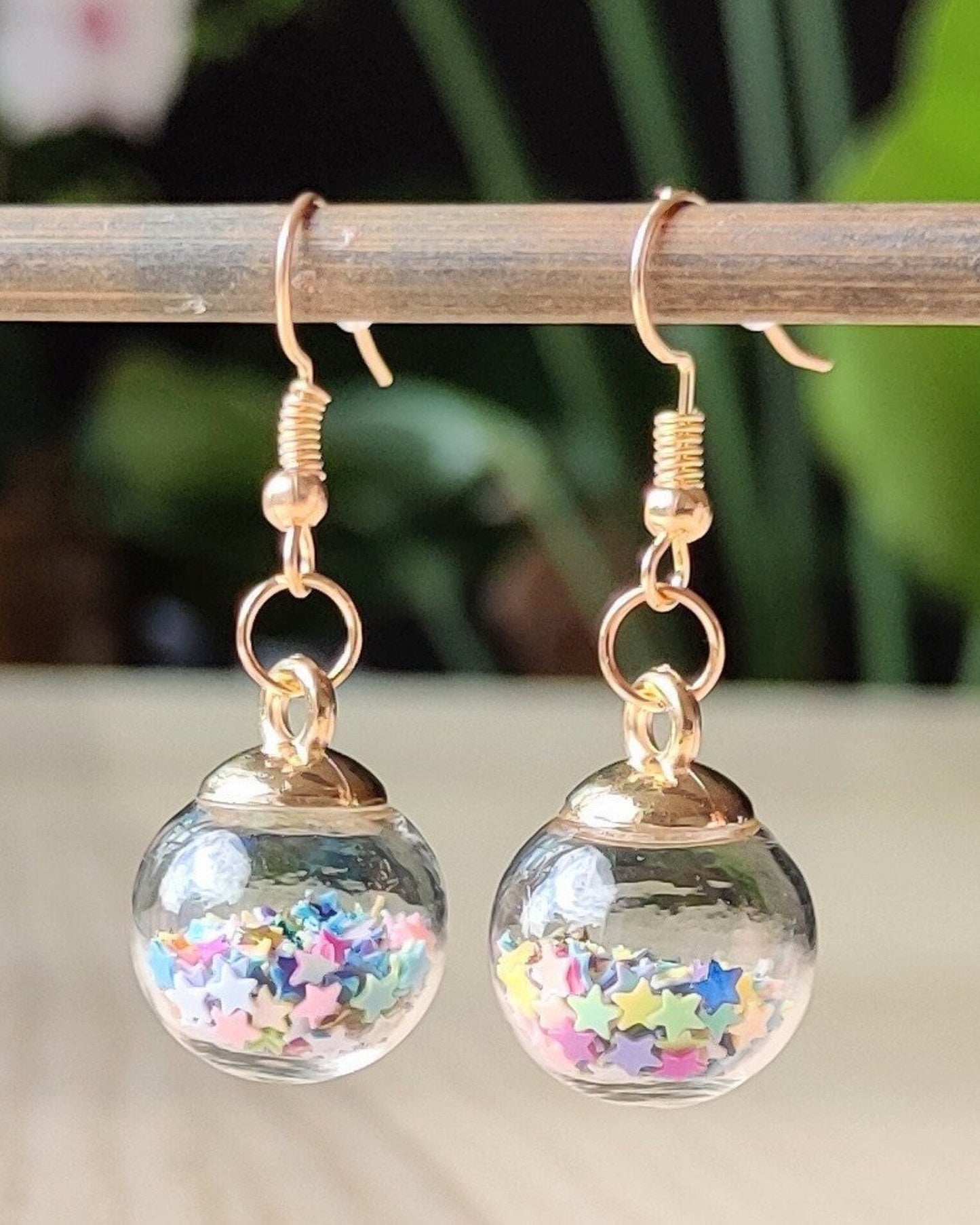 Festive Glass Ball Earrings, Twinkling Stars Confetti