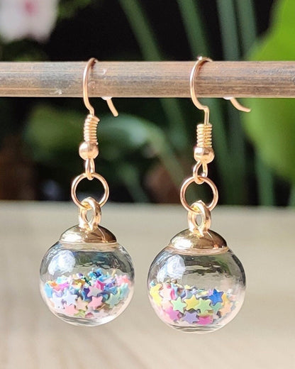 Festive Glass Ball Earrings, Twinkling Stars Confetti