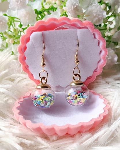 Festive Glass Ball Earrings, Twinkling Stars Confetti