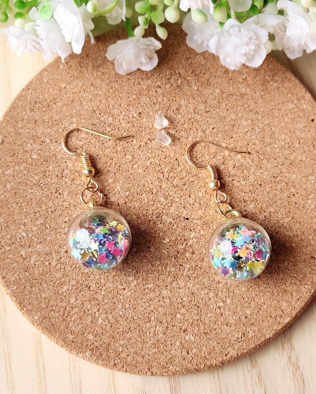 Festive Glass Ball Earrings, Twinkling Stars Confetti