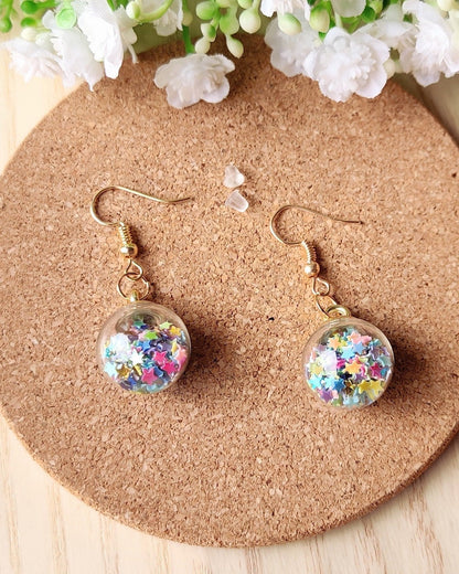 Festive Glass Ball Earrings, Twinkling Stars Confetti