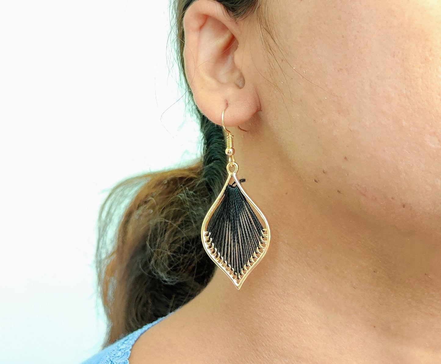 Bohemian Leaf silk strings earrings, flower petal shape earrings, handmade silk thread earrings
