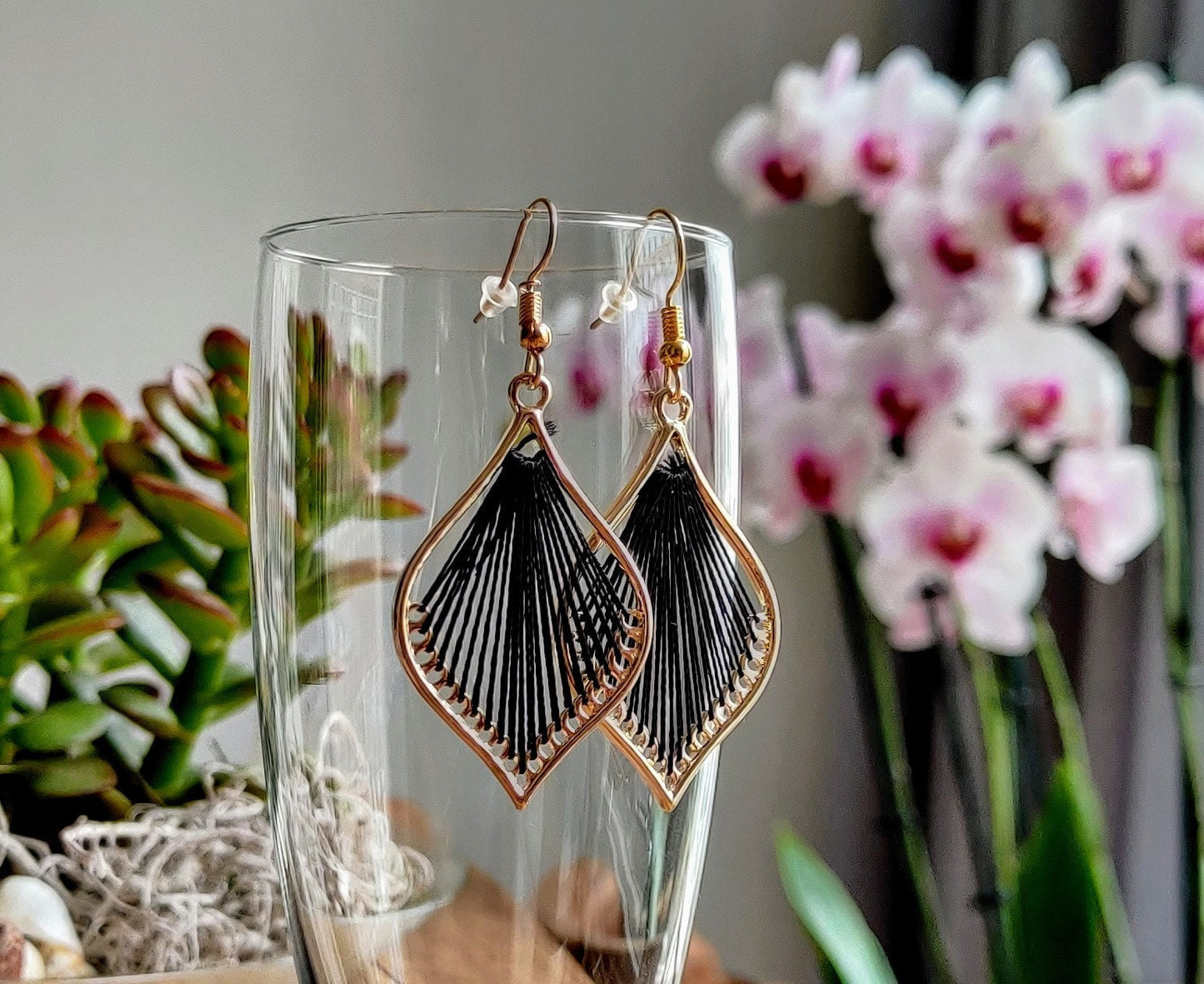 Bohemian Leaf silk strings earrings, flower petal shape earrings, handmade silk thread earrings