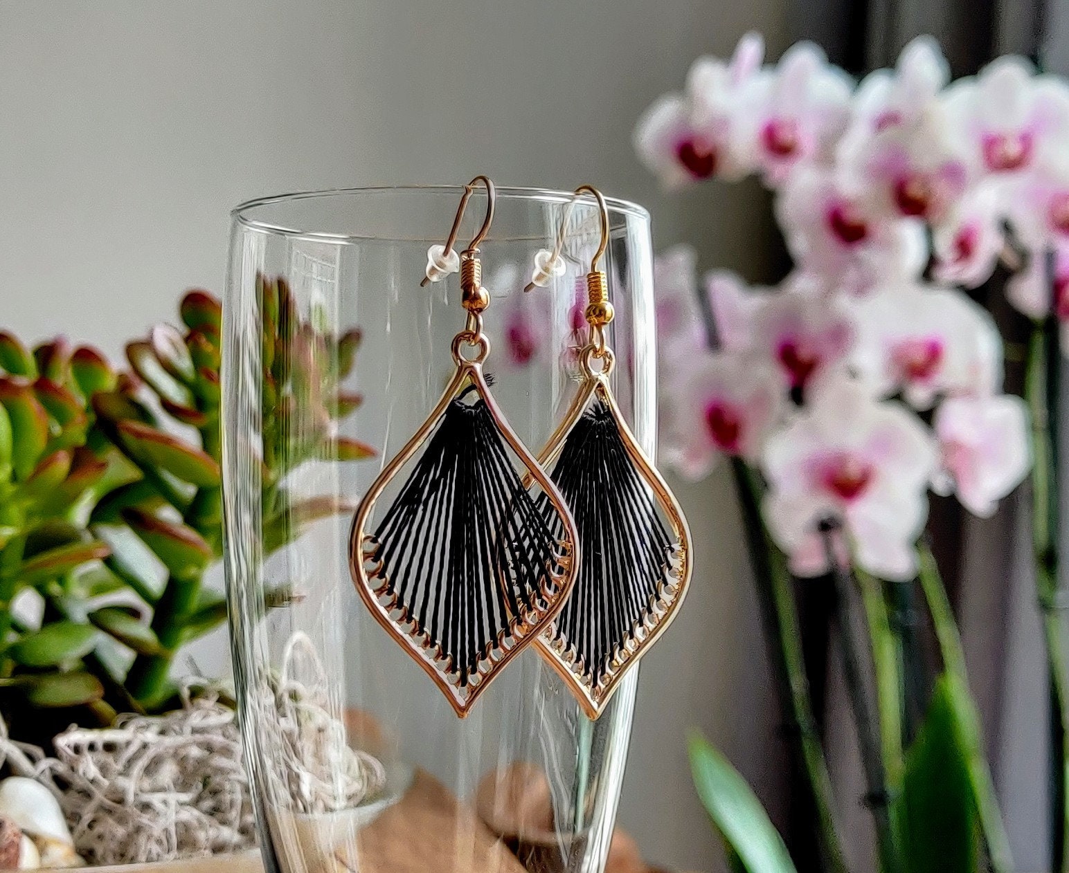 Bohemian Leaf silk strings earrings, flower petal shape earrings, handmade silk thread earrings