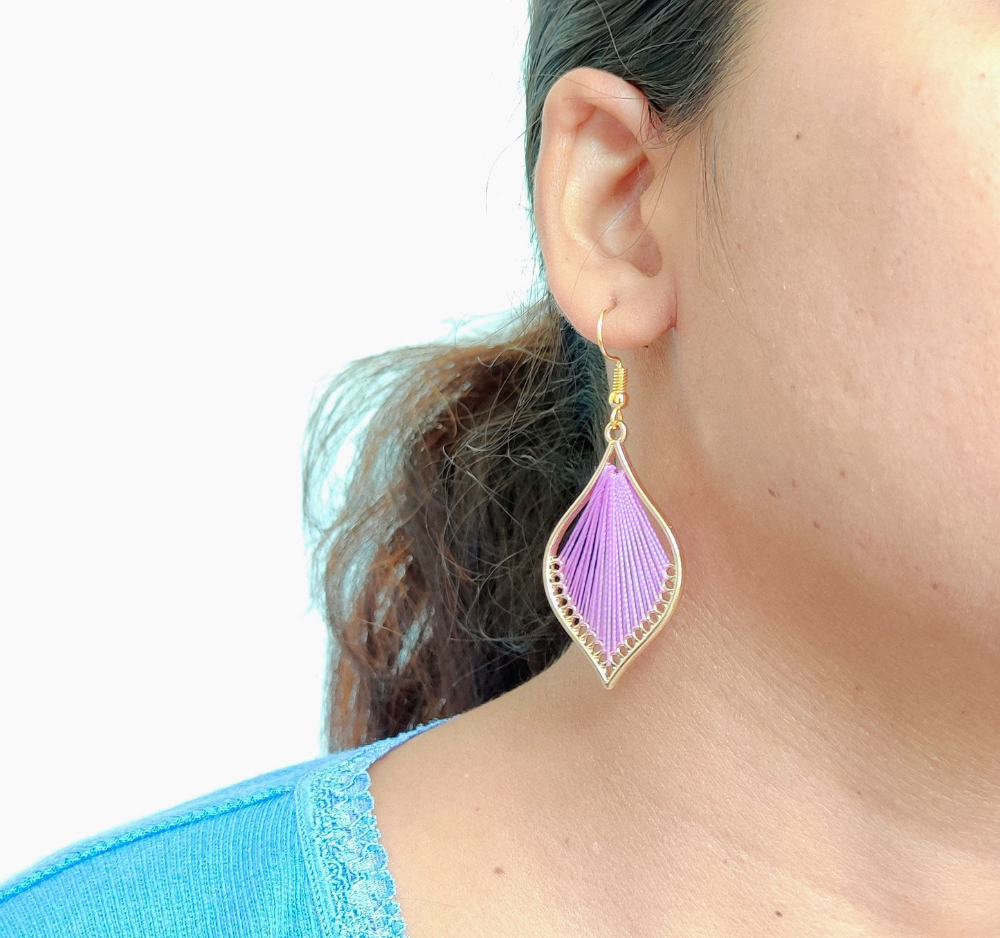 Bohemian Leaf silk strings earrings, flower petal shape earrings, handmade silk thread earrings