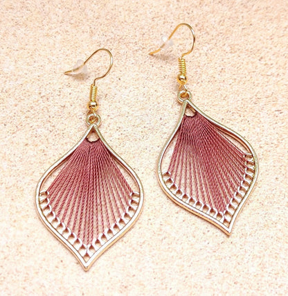 Bohemian Leaf silk strings earrings, flower petal shape earrings, handmade silk thread earrings