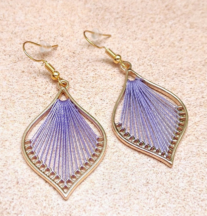 Bohemian Leaf silk strings earrings, flower petal shape earrings, handmade silk thread earrings