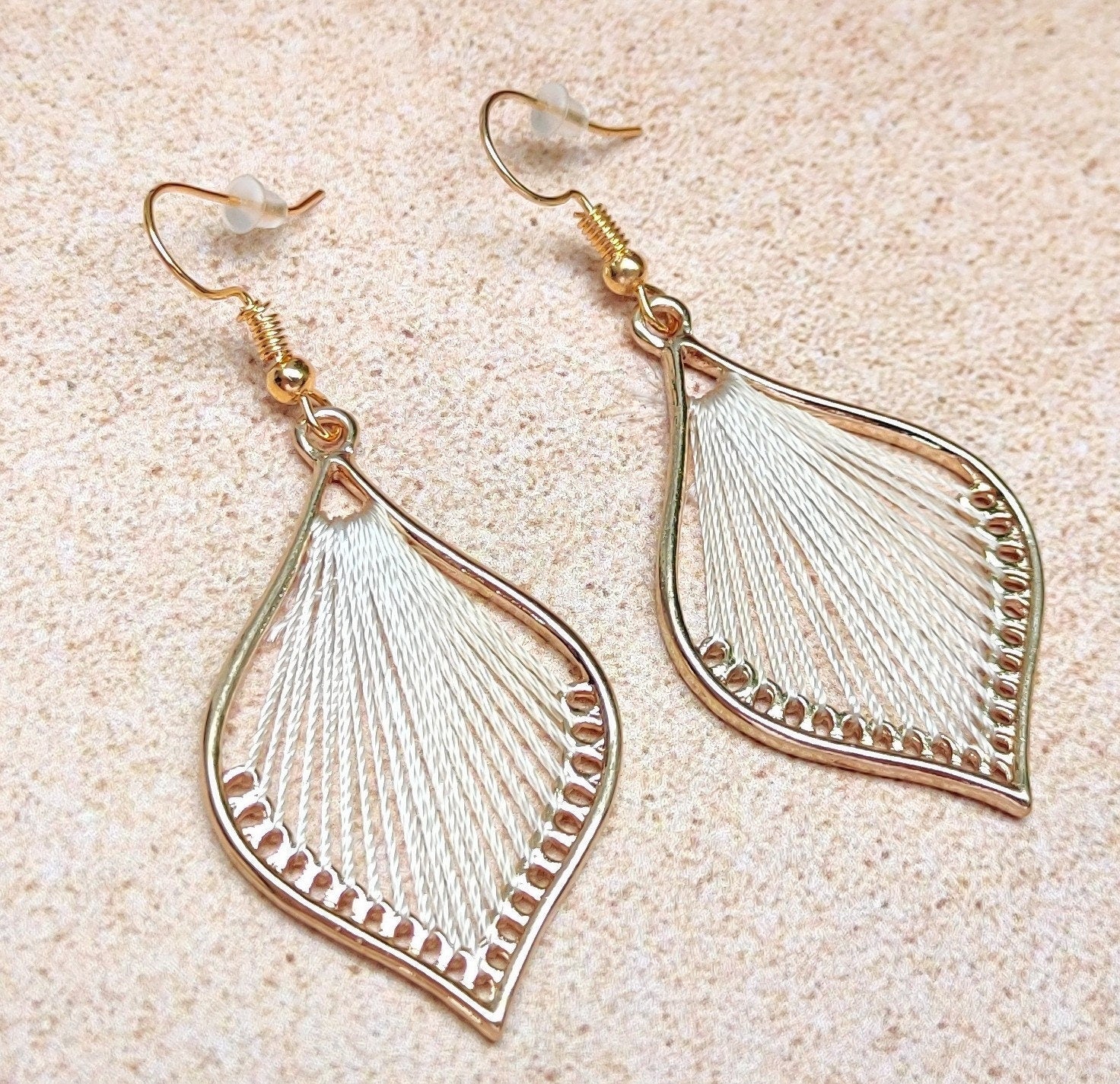 Bohemian Leaf silk strings earrings, flower petal shape earrings, handmade silk thread earrings