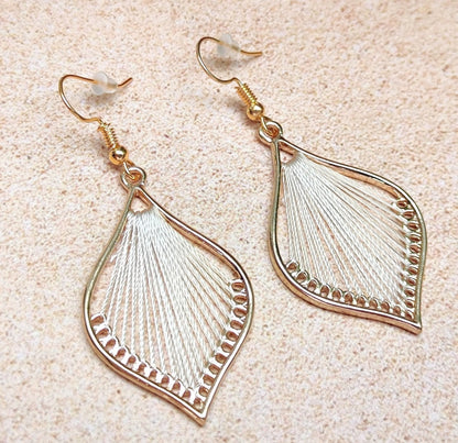 Bohemian Leaf silk strings earrings, flower petal shape earrings, handmade silk thread earrings