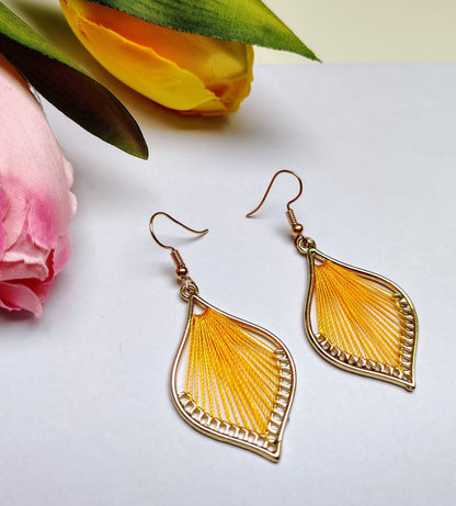 Bohemian Leaf silk strings earrings, flower petal shape earrings, handmade silk thread earrings