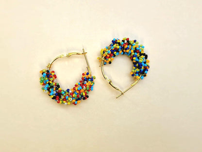 Vibrant Multicolor Beaded Hoop Earrings | Lightweight Festive Jewelry | Perfect Holiday Gift for Her