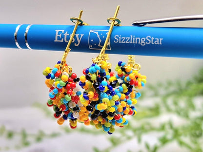 Vibrant Multicolor Beaded Hoop Earrings | Lightweight Festive Jewelry | Perfect Holiday Gift for Her