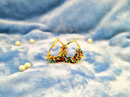 Vibrant Multicolor Beaded Hoop Earrings | Lightweight Festive Jewelry | Perfect Holiday Gift for Her
