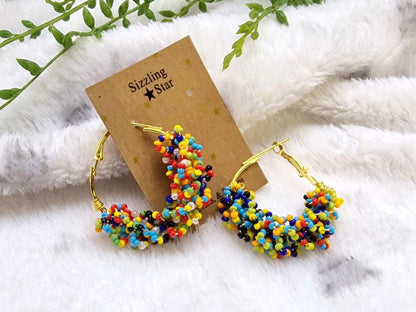 Vibrant Multicolor Beaded Hoop Earrings | Lightweight Festive Jewelry | Perfect Holiday Gift for Her